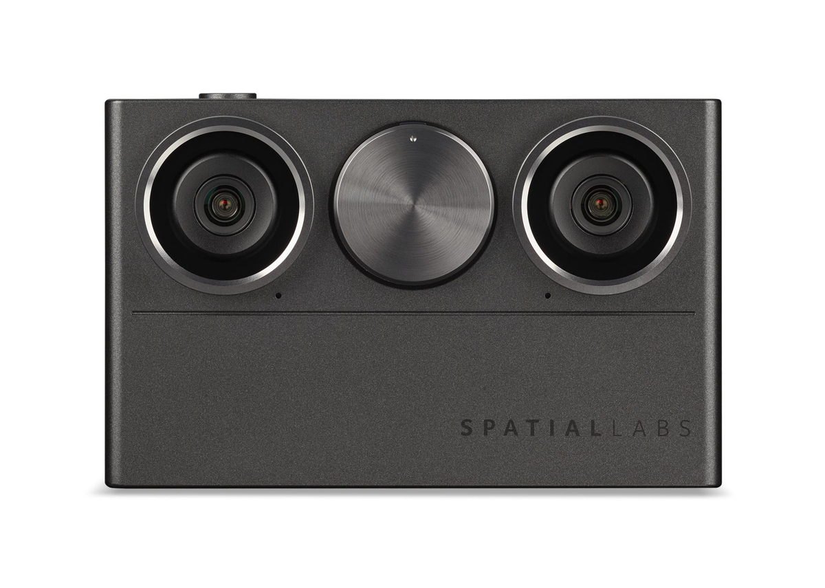 The front of an Acer SpatialLabs Eyes camera, a dark box with two lenses side by side.