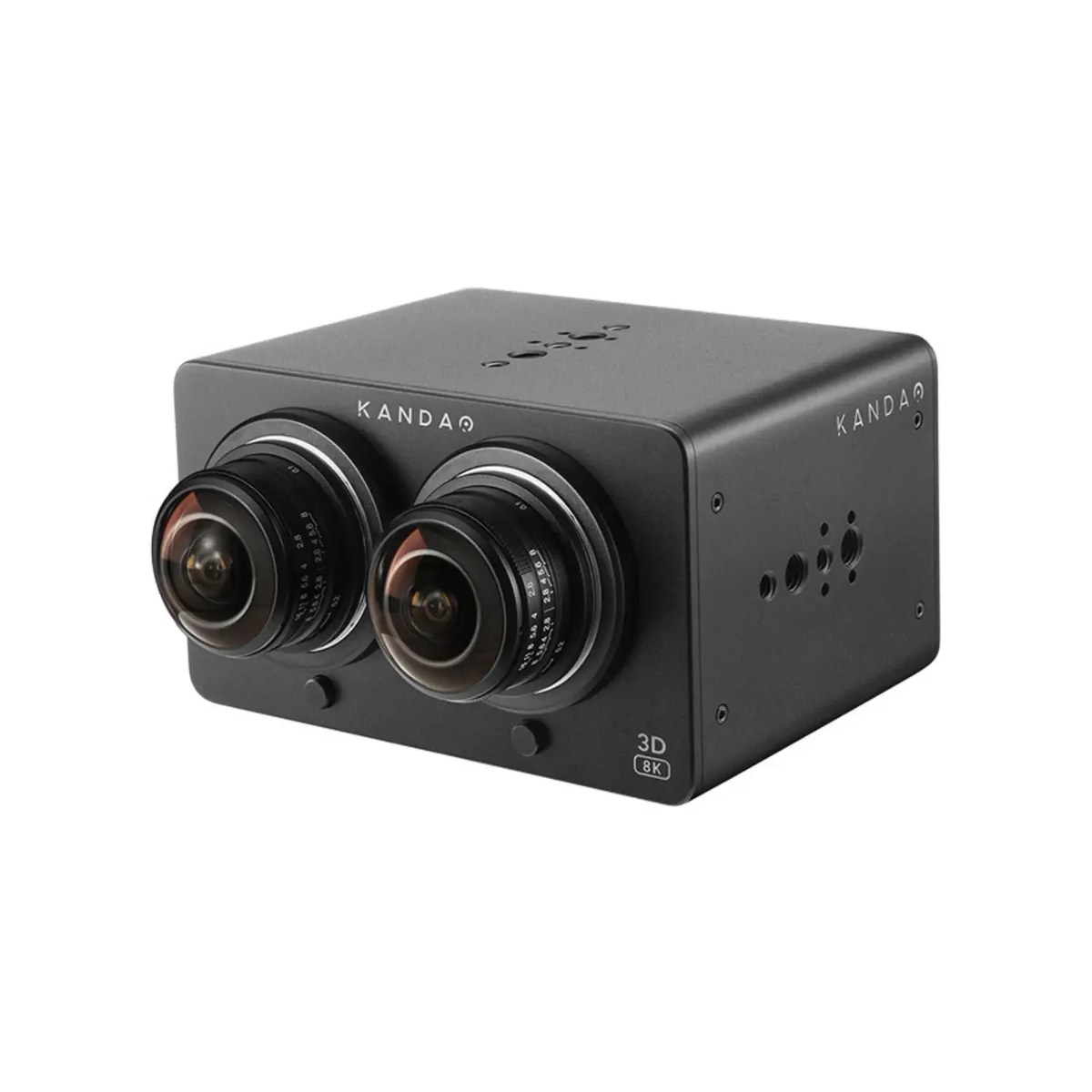 A black VR camera with two large fisheye lenses side by side on its front.