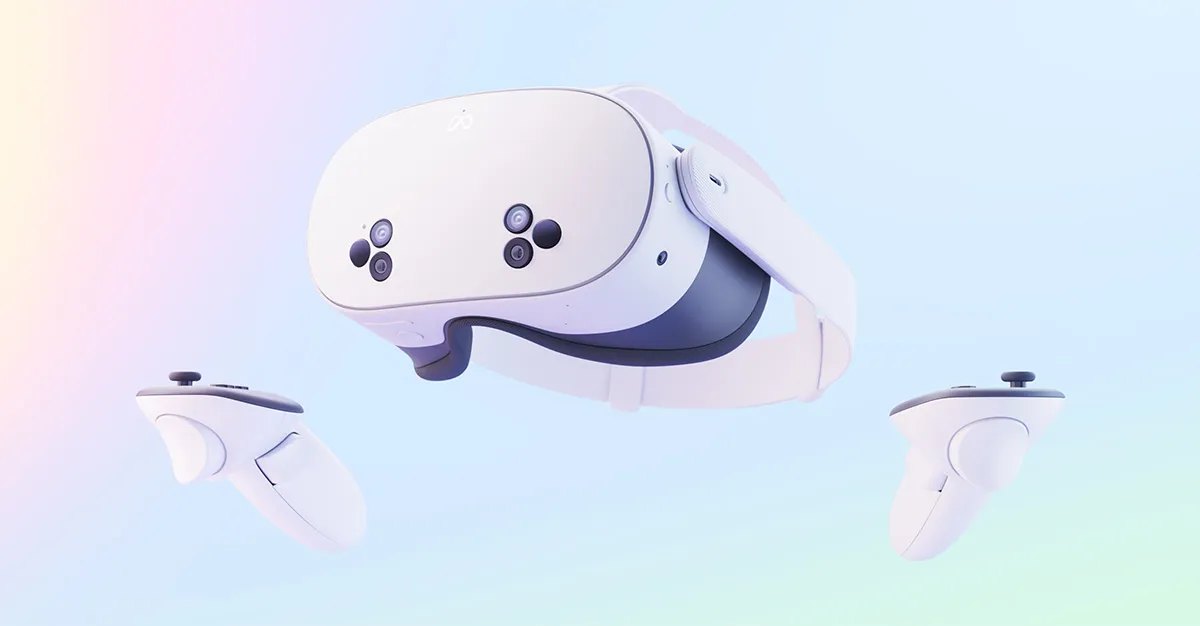 A white Meta Quest 3S headset with its two hand controllers.