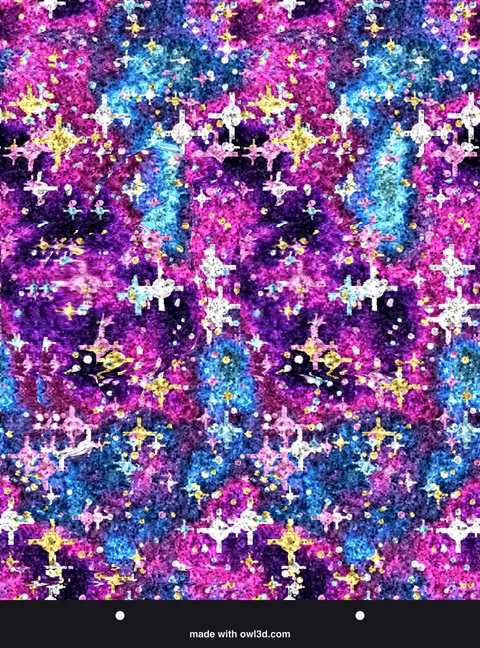 Colourful galaxy-pattern stereogram hiding a 3D space scene; answer: saturn and its rings