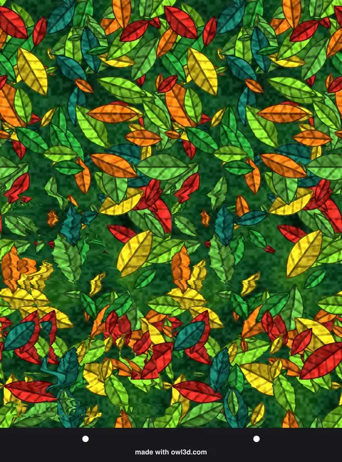 Colourful jungle-scale stereogram hiding a 3D dinosaur; answer: a T-rex