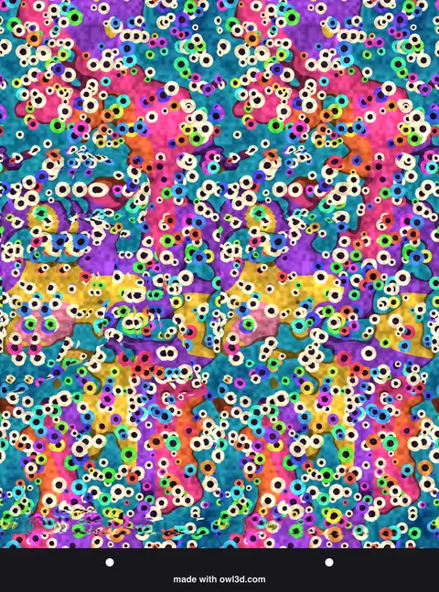 Colourful coral-reef stereogram hiding a 3D sea creature; answer: an octopus